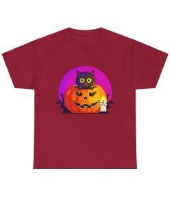 Cat O'Lantern on a tshirt in the color of Cardinal Red- Memento Mary