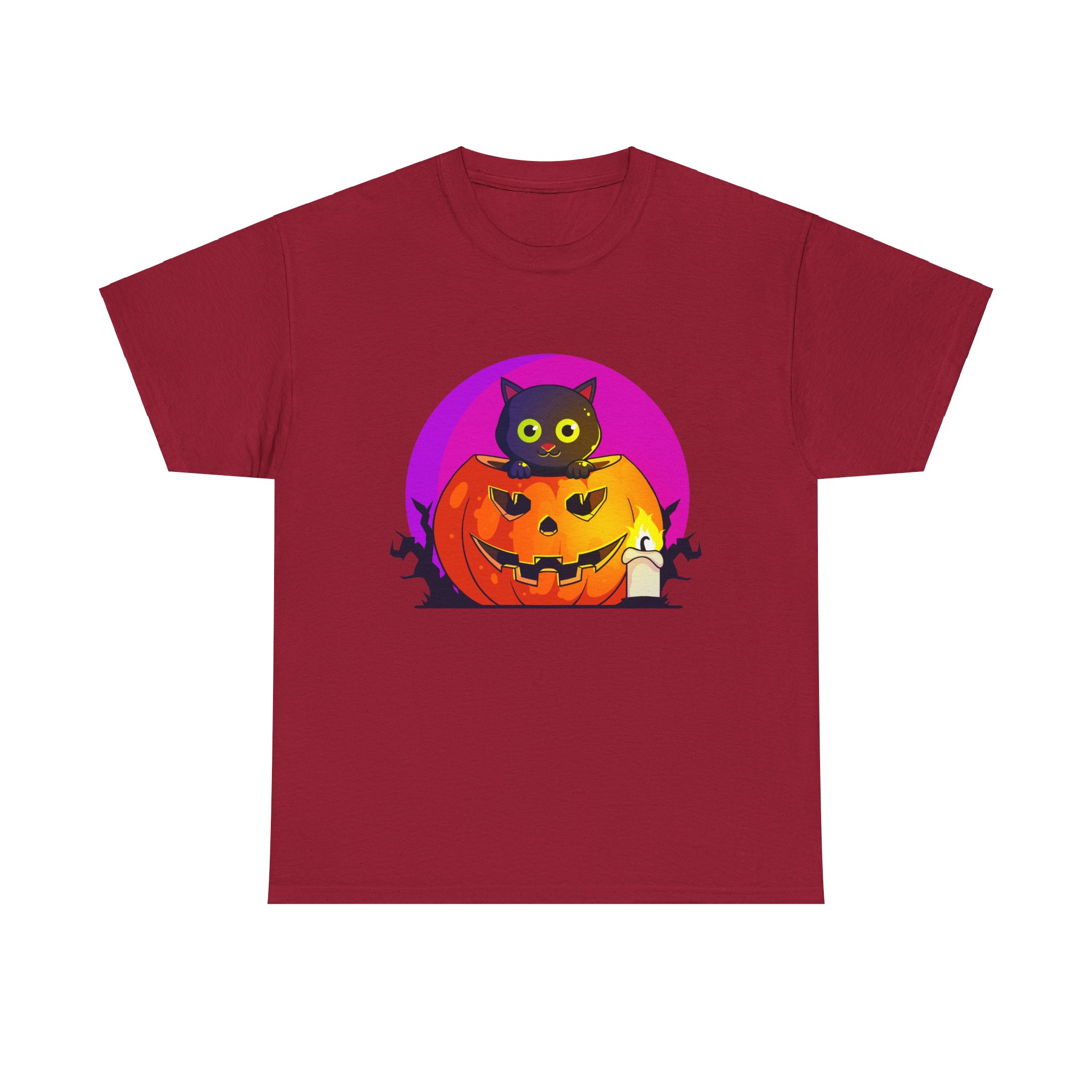 Cat O'Lantern on a tshirt in the color of Cardinal Red- Memento Mary