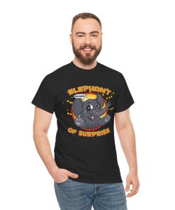 Elephant of Surprise! on a shirt in the color Black - Memento Mary