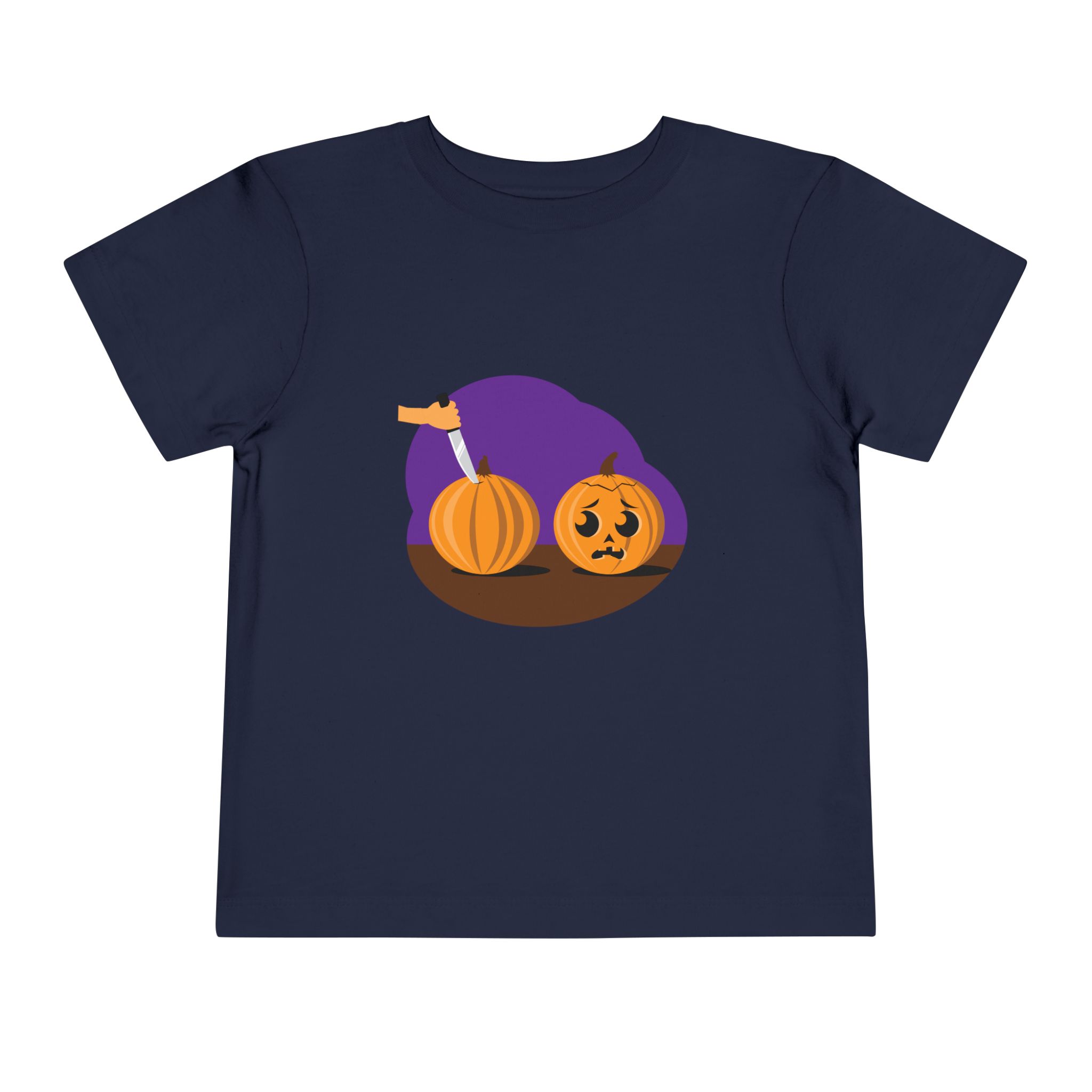 Scared pumpkin on a shirt in the color Navy - Memento Mary