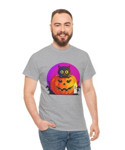 Cat O'Lantern on a tshirt in the color of Sport Gray - Memento Mary