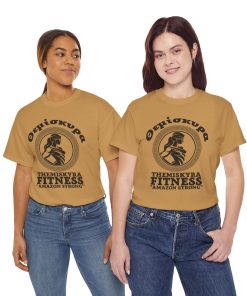 Themiskyra Fitness on a shirt in the color Old Gold. - Memento Mary