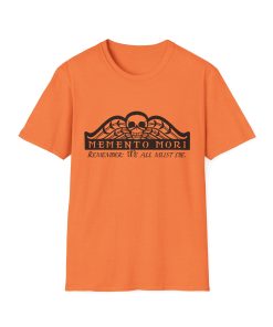 Memento Mori in black on a shirt in the color Heather Orange - Memento Mary