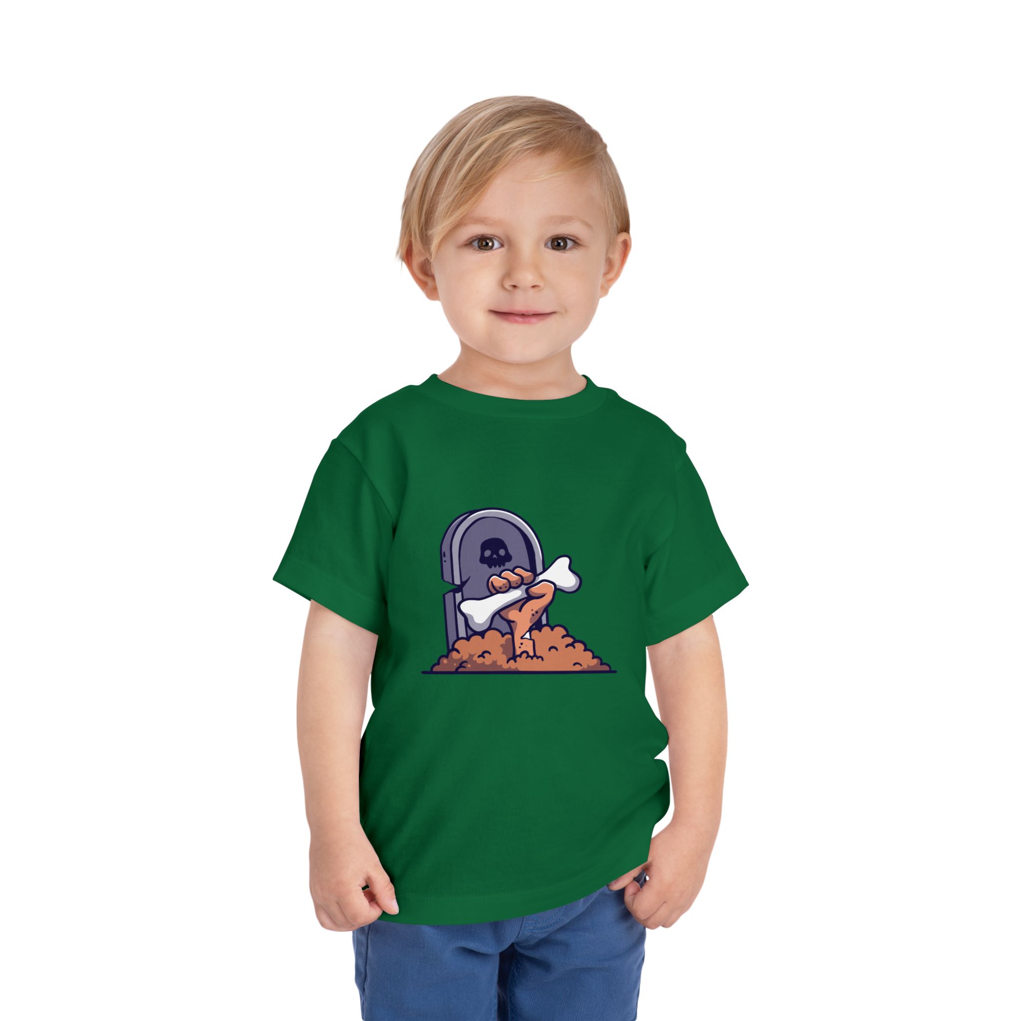 Zombie coming out of the ground in front of a tombstone on a shirt in the color Kelly - Memento Mary