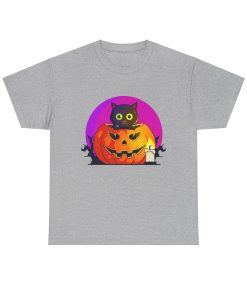 Cat O'Lantern on a tshirt in the color of Sport Gray - Memento Mary