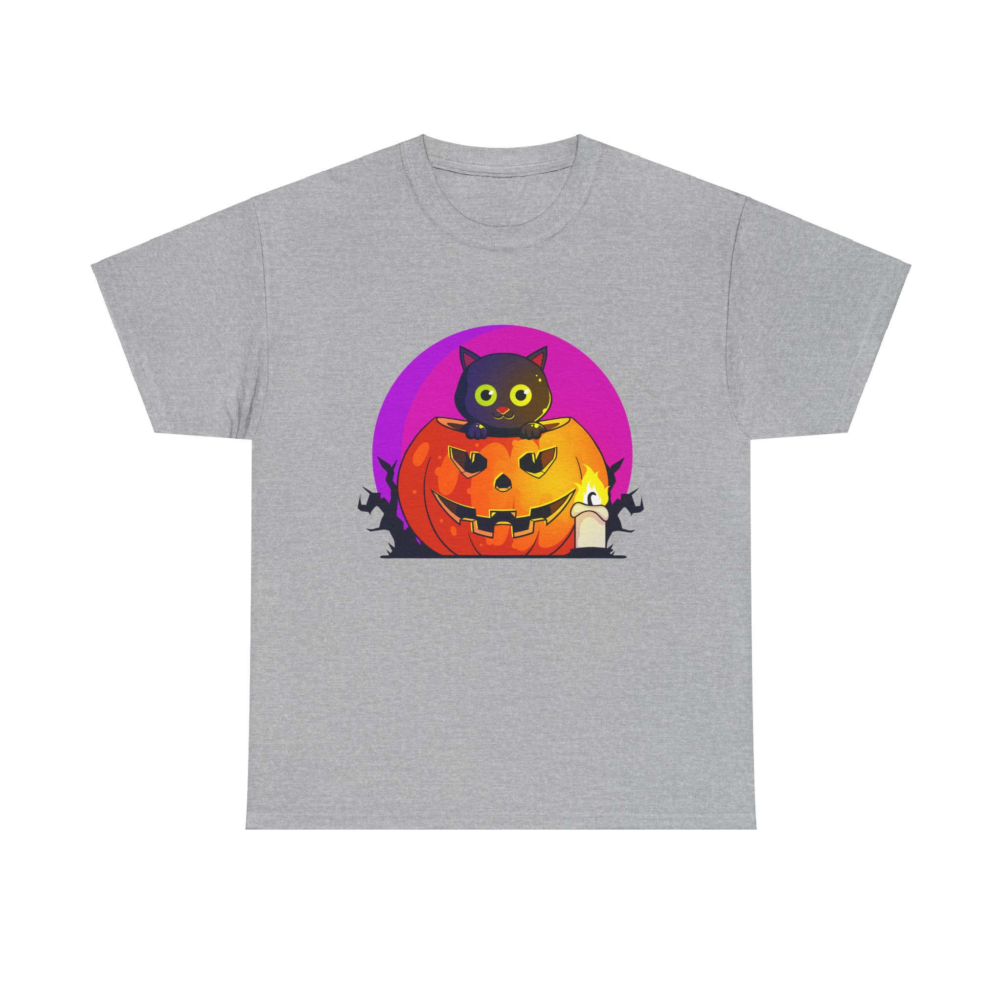 Cat O'Lantern on a tshirt in the color of Sport Gray - Memento Mary