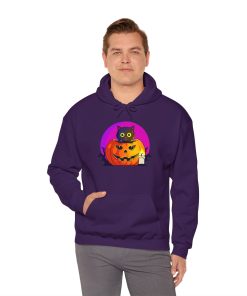 Cat O'Lantern on a hoodie in the color of Purple - Memento Mary