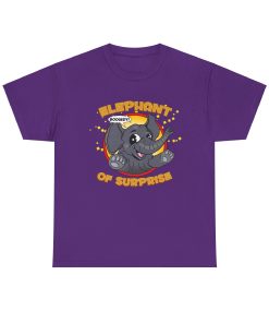 Elephant of Surprise! on a shirt in the color Purple - Memento Mary