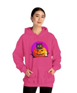 Cat O'Lantern on a hoodie in the color of Heliconia - Memento Mary