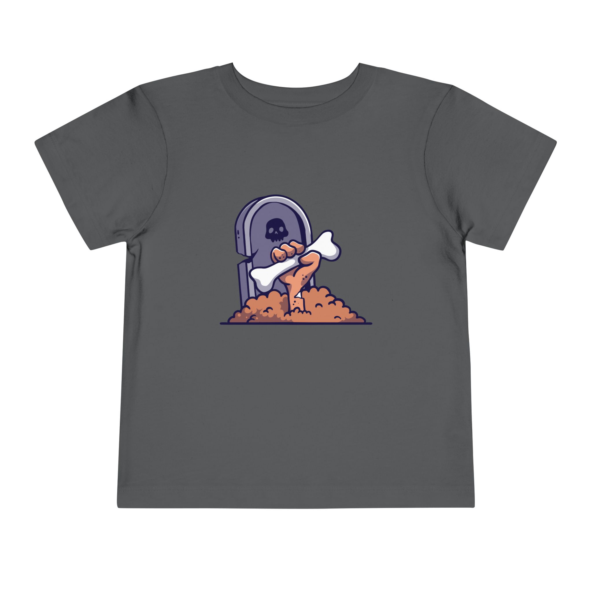 Zombie coming out of the ground in front of a tombstone on a shirt in the color Asphalt - Memento Mary