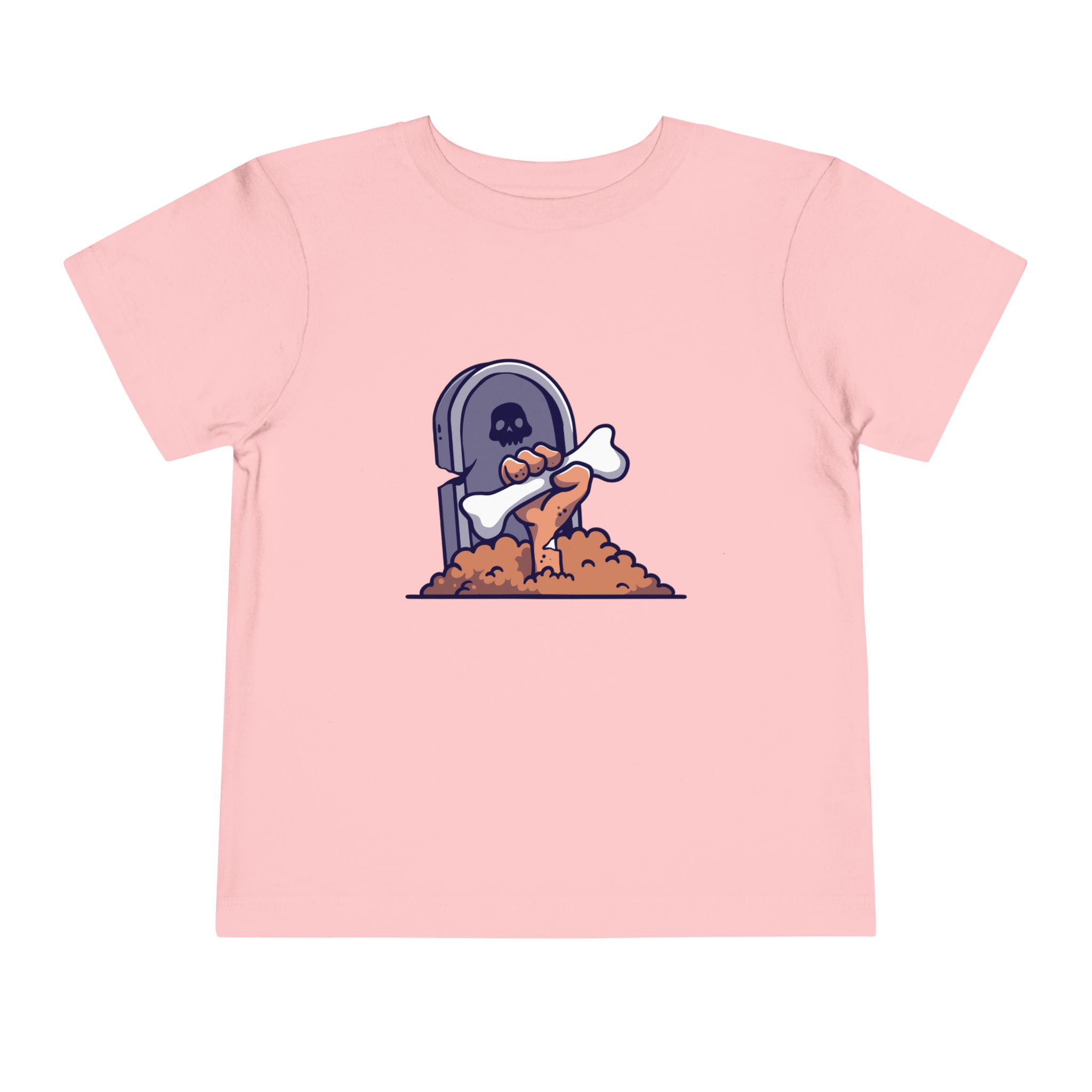Zombie coming out of the ground in front of a tombstone on a shirt in the color Pink - Memento Mary