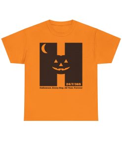 Halloween. Every Day. All Year. Forever in black on a shirt in the color Safety Orange - Memento Mary