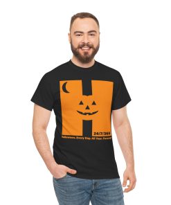 Halloween. Every Day. All Year. Forever in orange on a shirt in the color Black - Memento Mary