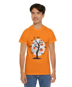 Bats Around The Pumpkin Tree on a tshirt in the color of Safety Orange - Memento Mary