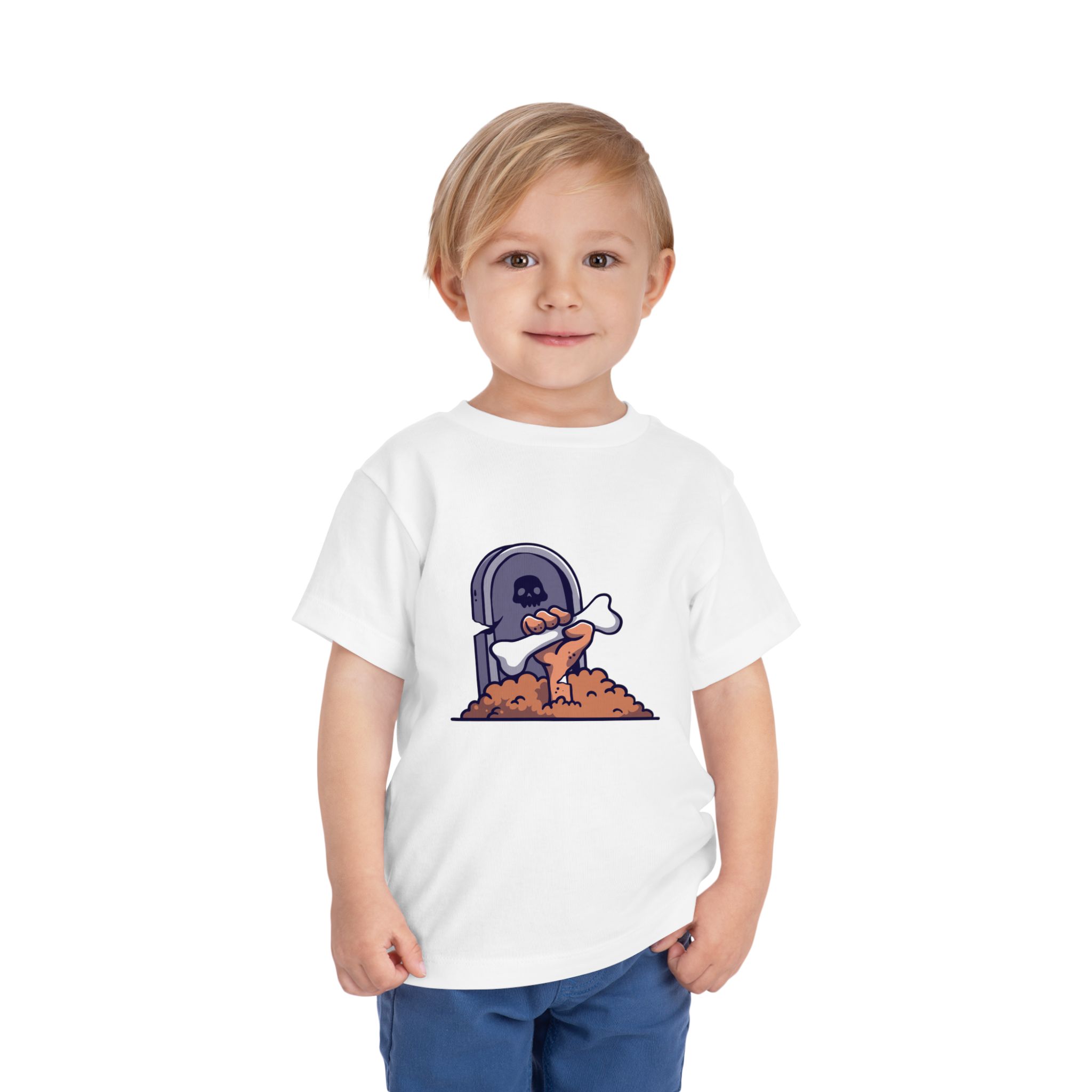 Zombie coming out of the ground in front of a tombstone on a shirt in the color White - Memento Mary