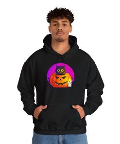 Cat O'Lantern on a hoodie in the color of Black - Memento Mary