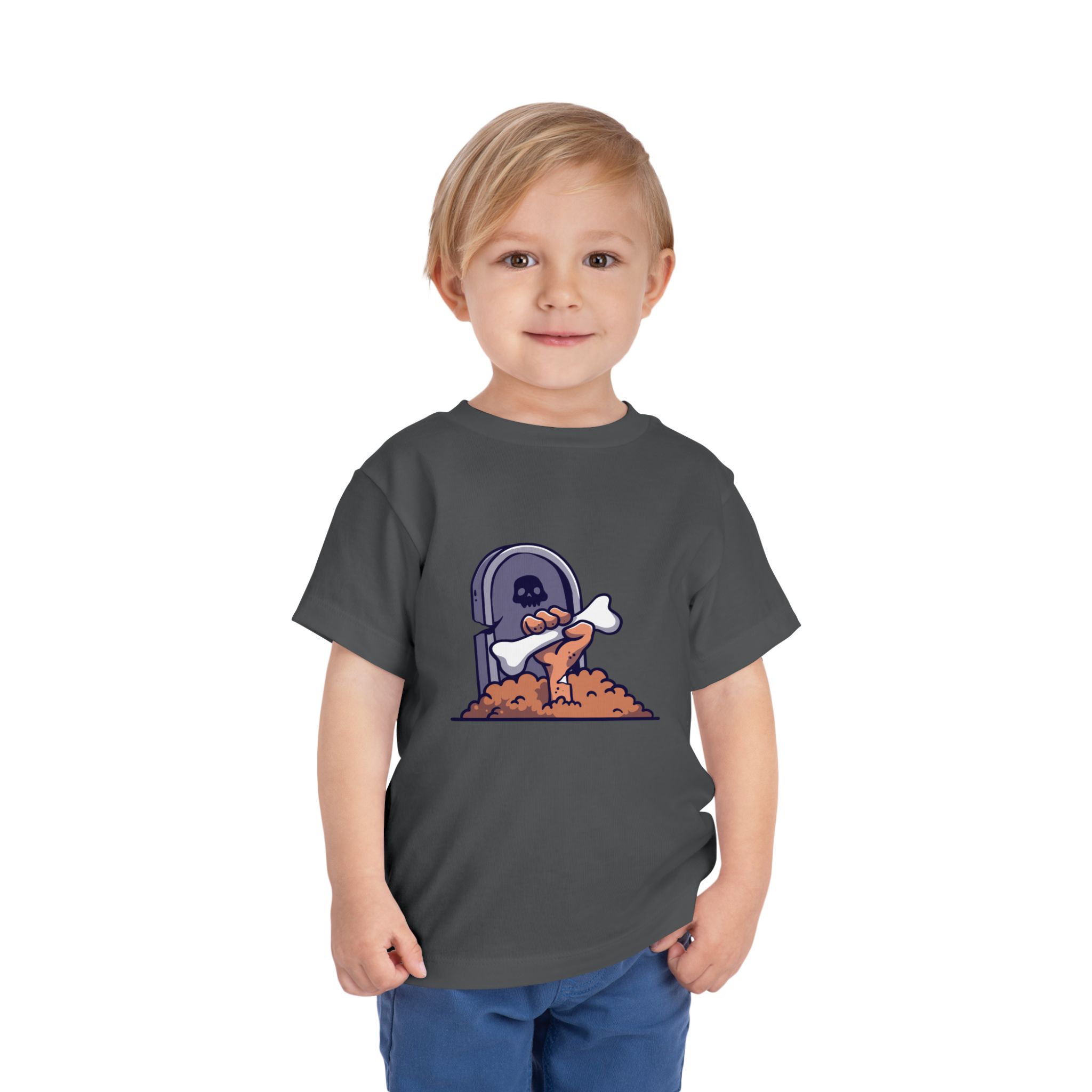 Zombie coming out of the ground in front of a tombstone on a shirt in the color Asphalt - Memento Mary