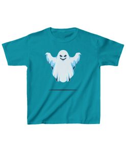 Levitating, slightly menacing ghost on a shirt in the color Tropical Blue - Memento Mary