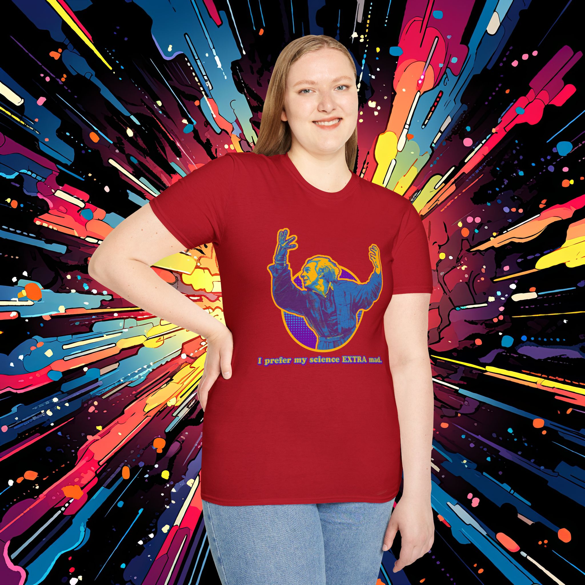 I prefer my science extra mad! on a shirt in the color Cherry Red - Memento Mary