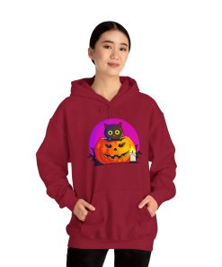 Cat O'Lantern on a hoodie in the color of Cardinal Red- Memento Mary