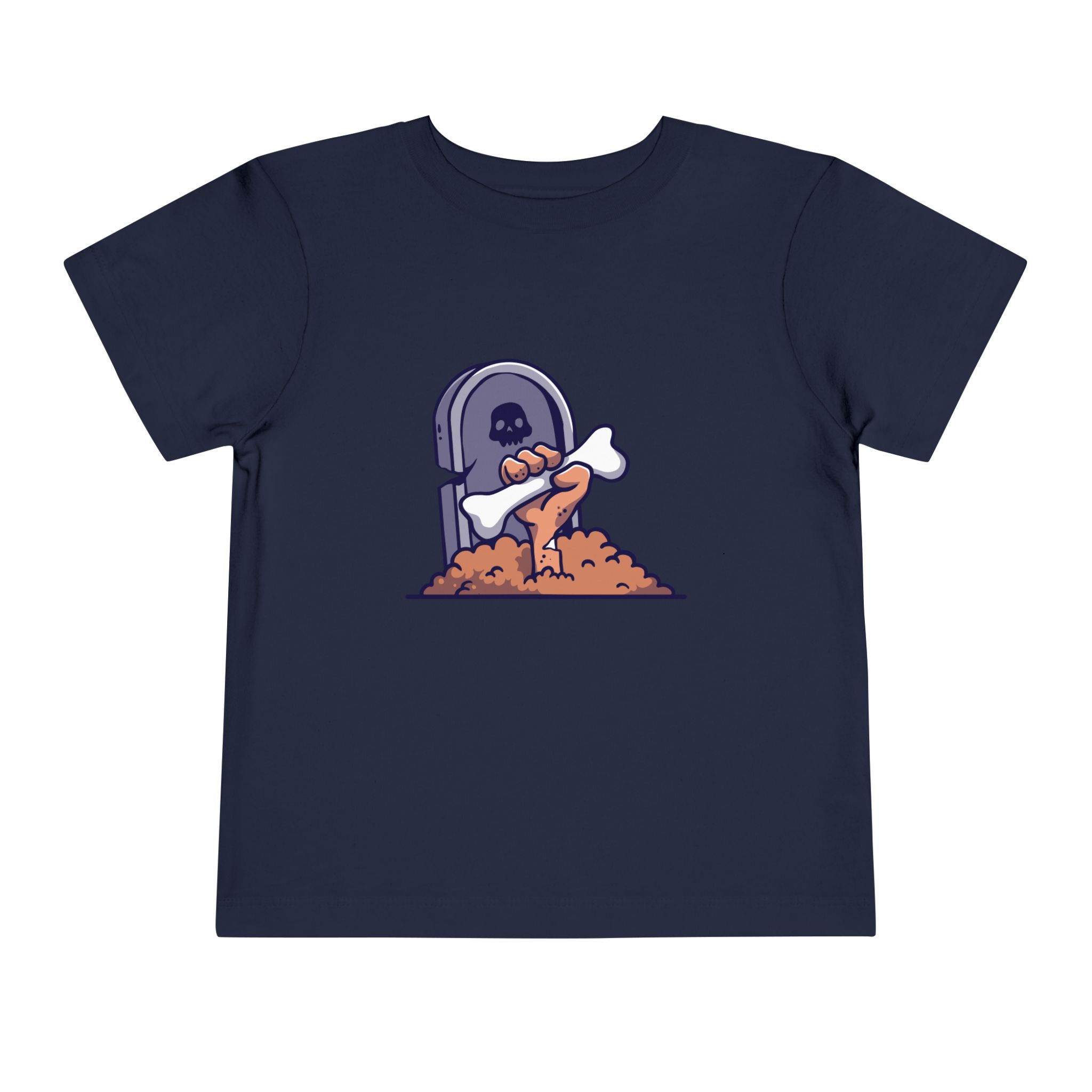 Zombie coming out of the ground in front of a tombstone on a shirt in the color Navy - Memento Mary