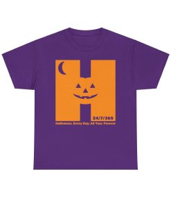 Halloween. Every Day. All Year. Forever in orange on a shirt in the color Purple - Memento Mary
