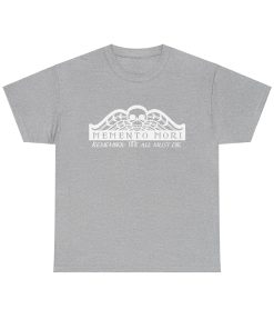 Memento Mori in white on a shirt in the color Sport Grey - Memento Mary