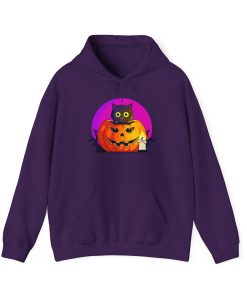 Cat O'Lantern on a hoodie in the color of Purple - Memento Mary
