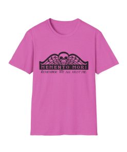 Memento Mori in black on a shirt in the color Heather Berry - Memento Mary