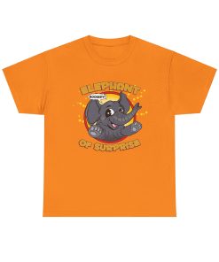 Elephant of Surprise! on a shirt in the color Safety Orange - Memento Mary