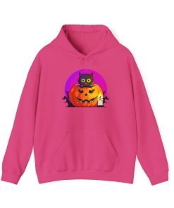 Cat O'Lantern on a hoodie in the color of Heliconia - Memento Mary