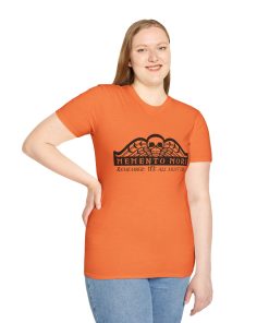 Memento Mori in black on a shirt in the color Heather Orange - Memento Mary