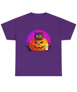 Cat O'Lantern on a tshirt in the color of Purple - Memento Mary
