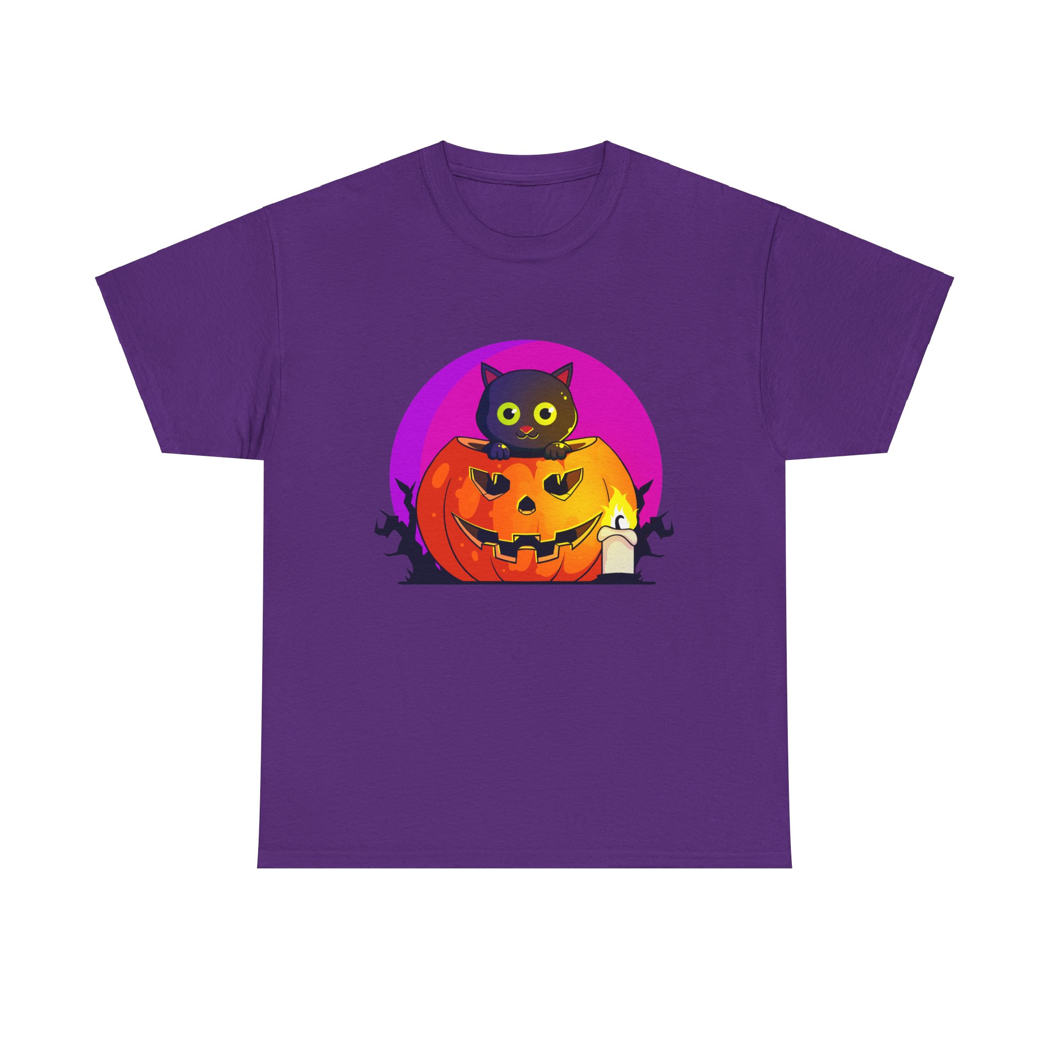 Cat O'Lantern on a tshirt in the color of Purple - Memento Mary