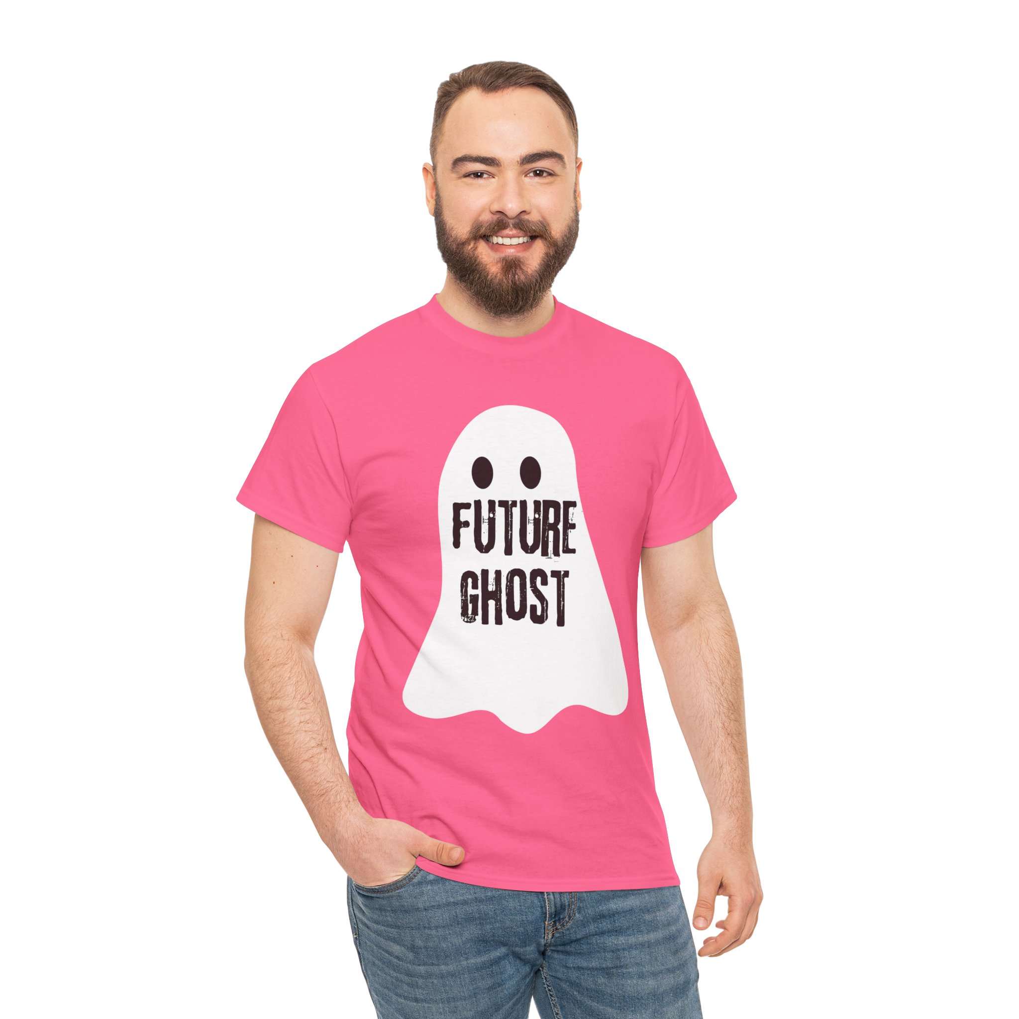 Future Ghost on a shirt in the color Safety Pink. - Memento Mary