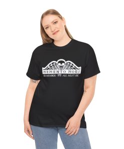 Memento Mori in white on a shirt in the color Black - Memento Mary