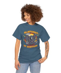 Elephant of Surprise! on a shirt in the color Indigo Blue - Memento Mary