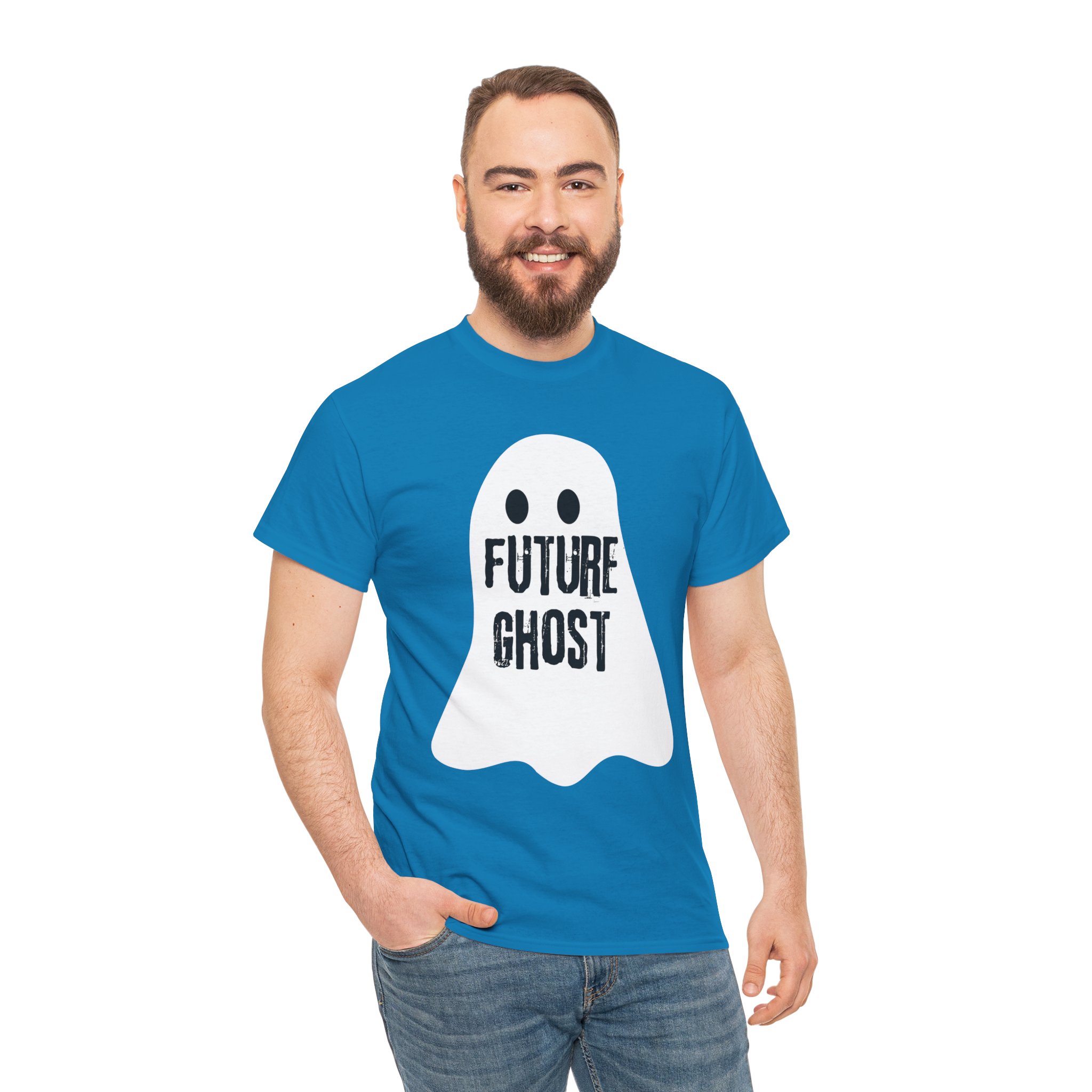 Future Ghost on a shirt in the color Sapphire. - Memento Mary