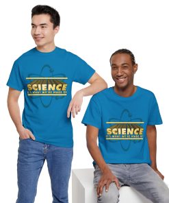 Science It's What We're Made Of on a shirt in the color Sapphire. - Memento Mary