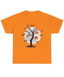 Bats Around The Pumpkin Tree on a tshirt in the color of Safety Orange - Memento Mary