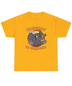 Elephant of Surprise! on a shirt in the color Gold - Memento Mary