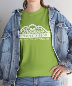 Memento Mori in white on a shirt in the color Kiwi - Memento Mary