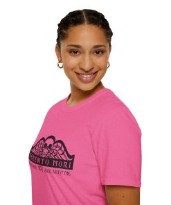 Memento Mori in black on a shirt in the color Heather Heliconia - Memento Mary