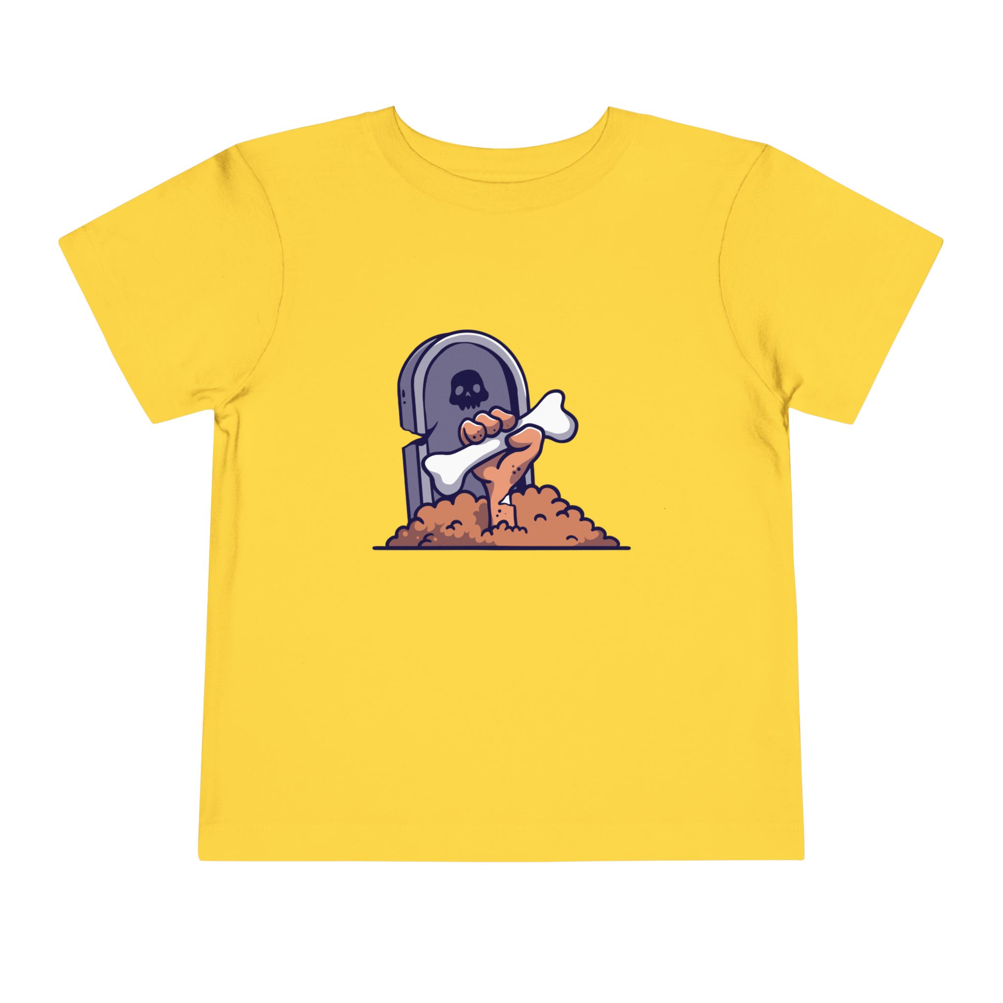 Zombie coming out of the ground in front of a tombstone on a shirt in the color Yellow - Memento Mary