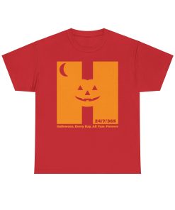 Halloween. Every Day. All Year. Forever in orange on a shirt in the color Red - Memento Mary