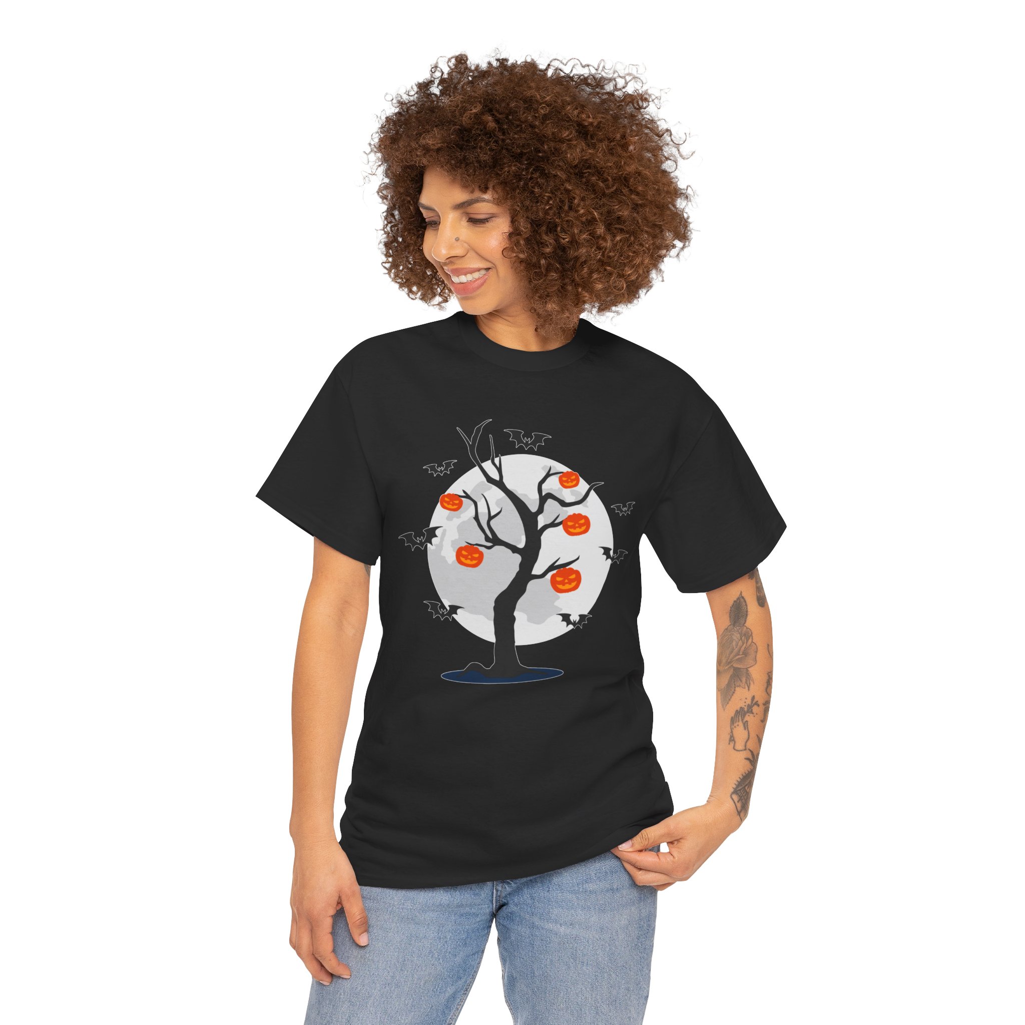 Bats Around The Pumpkin Tree on a tshirt in the color of Black - Memento Mary