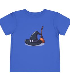 Witches hat and broom on a shirt in the color Royal - Memento Mary