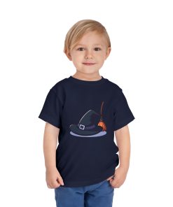 Witches hat and broom on a shirt in the color Navy - Memento Mary