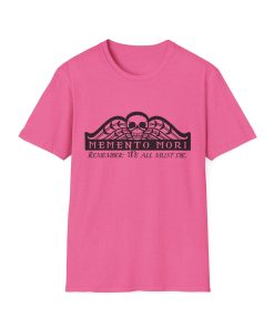 Memento Mori in black on a shirt in the color Heather Heliconia - Memento Mary