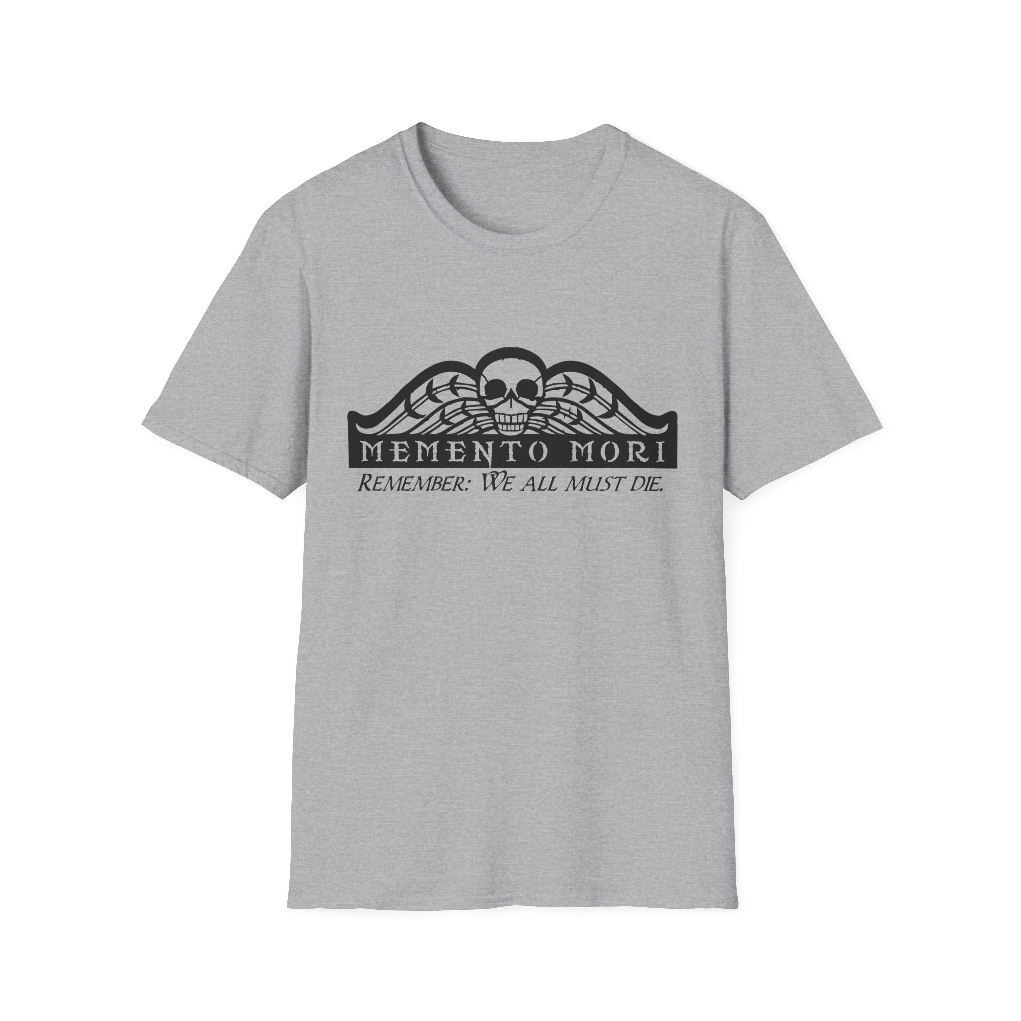 Memento Mori in black on a shirt in the color Sport Grey - Memento Mary